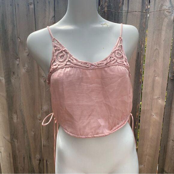 Free People Blouson Satin Crochet Lace Crop Top Size S - Picture 10 of 10